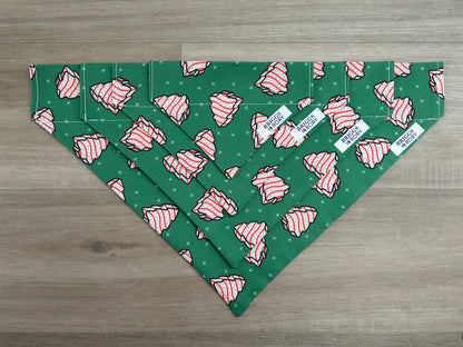 Over the Collar Christmas Tree Cakes Dog Bandana Made by Briggs and Rory, available in 4 sizes