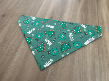 Green Over the Collar Nice Christmas Dog Bandana - the bandana slips over your dogs collar, made by Briggs and Rory