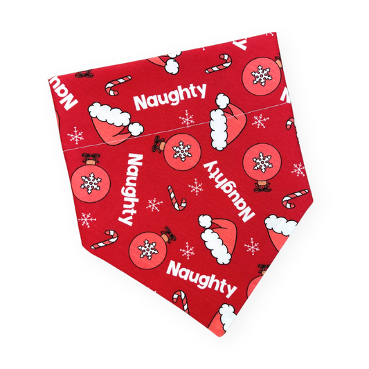 Naughty Christmas Dog Bandana by Briggs and Rory - Over the Collar Christmas Dog Bandana - Naughty and Nice Dog Bandana Collection