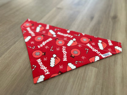 Naughty Christmas Dog Bandana by Briggs and Rory - Over the Collar Christmas Dog Bandana - Naughty and Nice Dog Bandana Collection