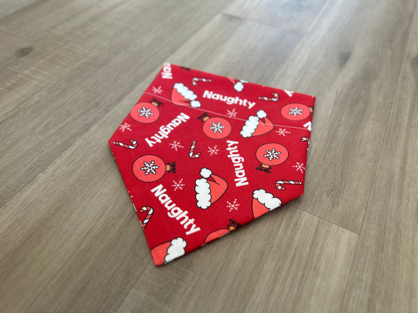 Naughty Christmas Dog Bandana by Briggs and Rory - Over the Collar Christmas Dog Bandana - Naughty and Nice Dog Bandana Collection, Available in 4 sizes