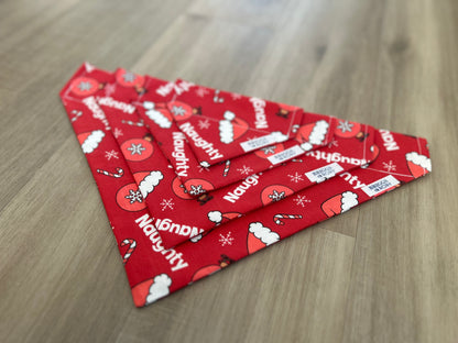 Naughty Christmas Dog Bandana by Briggs and Rory - Over the Collar Christmas Dog Bandana - Naughty and Nice Dog Bandana Collection, Available in 4 sizes