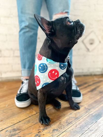 French Bulldog wearing 4th of July Smiley Face Dog Bandana