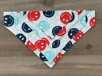 4th of July Smiley Face Over the Collar Dog Bandana